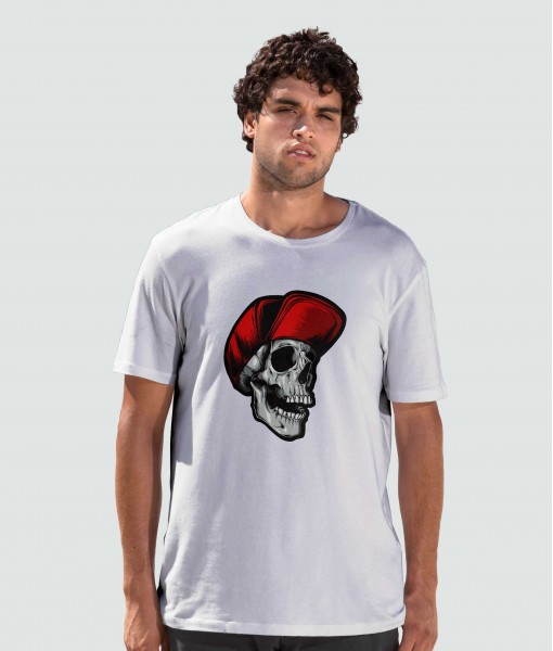 Мъжка тениска с щампа Готика Skull with red hat - TShirtArtShop.com